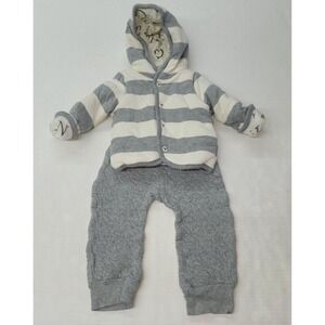 Burts Bees Baby Organic Cotton Striped Hooded Jacket Pants Set 3-6‎ Months